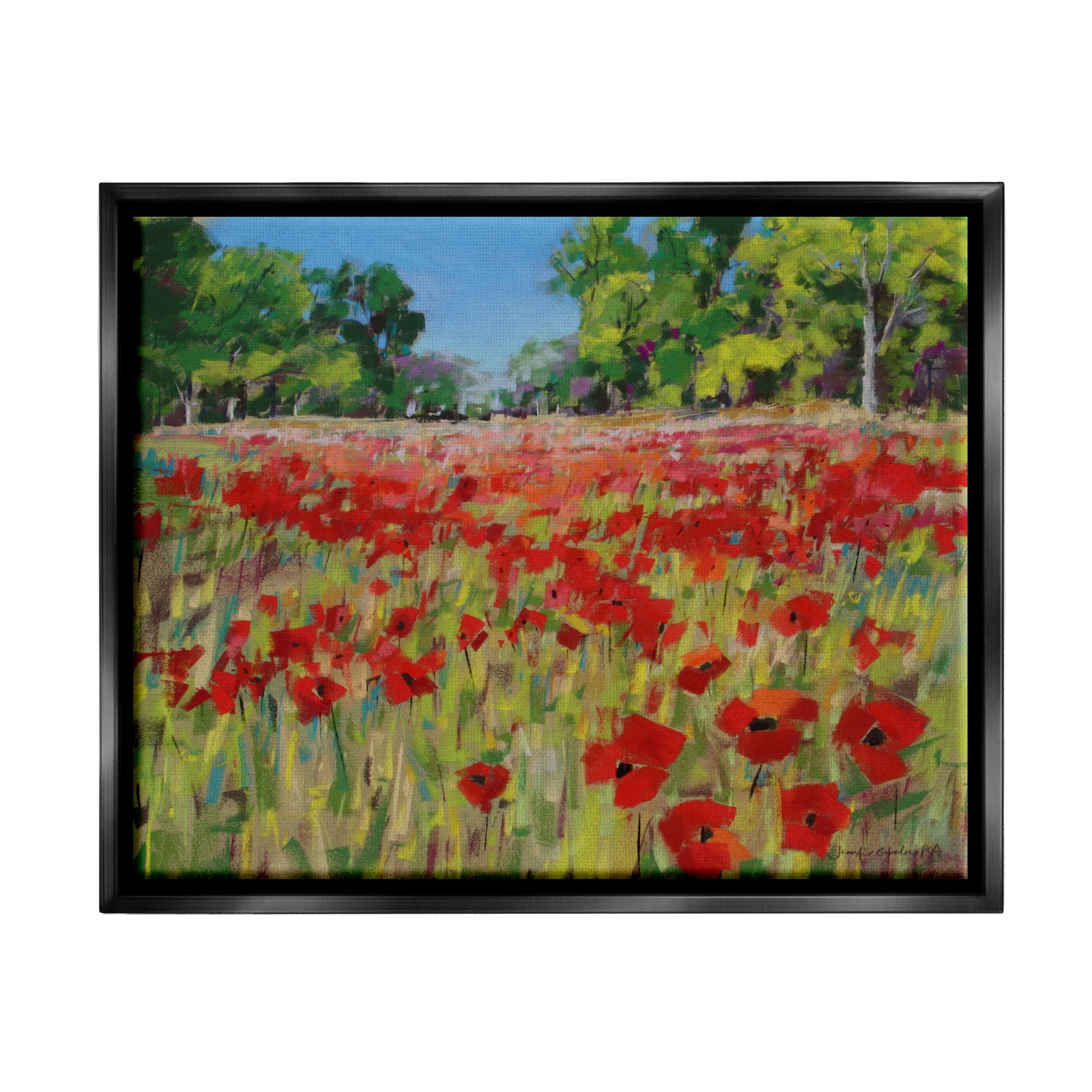 Stupell Vivid Poppy Field Modern Scenery Botanical & Floral Painting Black Floater Framed Art Print Wall Art