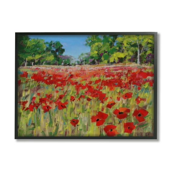 Stupell Vivid Poppy Field Modern Scenery Botanical & Floral Painting Black Framed Art Print Wall Art