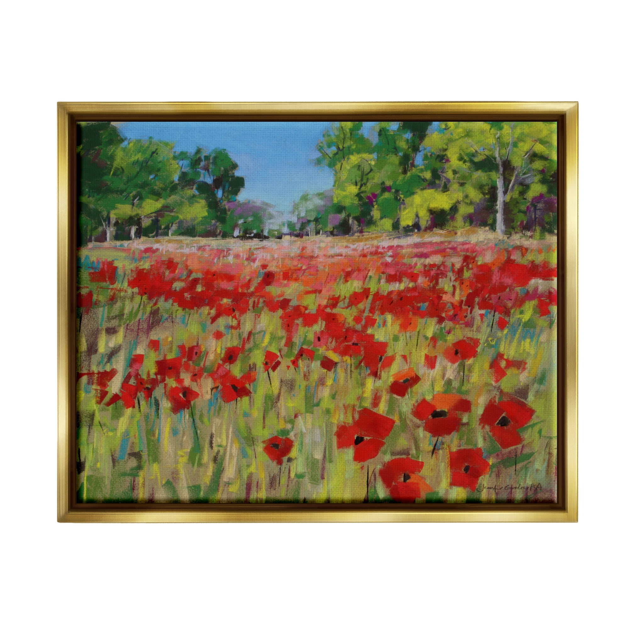 Stupell Vivid Poppy Field Modern Scenery Botanical & Floral Painting Gold Floater Framed Art Print Wall Art