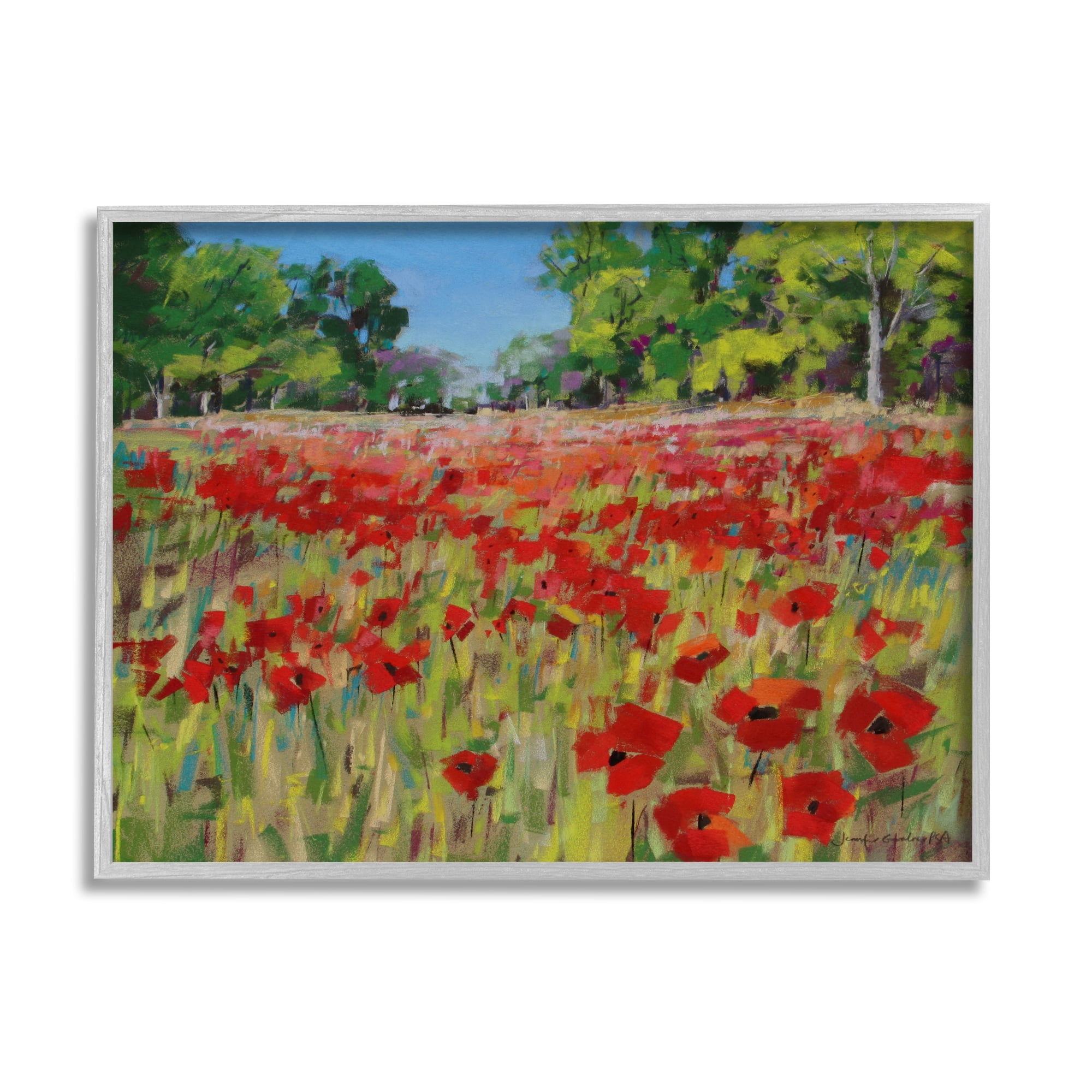 Stupell Vivid Poppy Field Modern Scenery Botanical & Floral Painting Gray Framed Art Print Wall Art