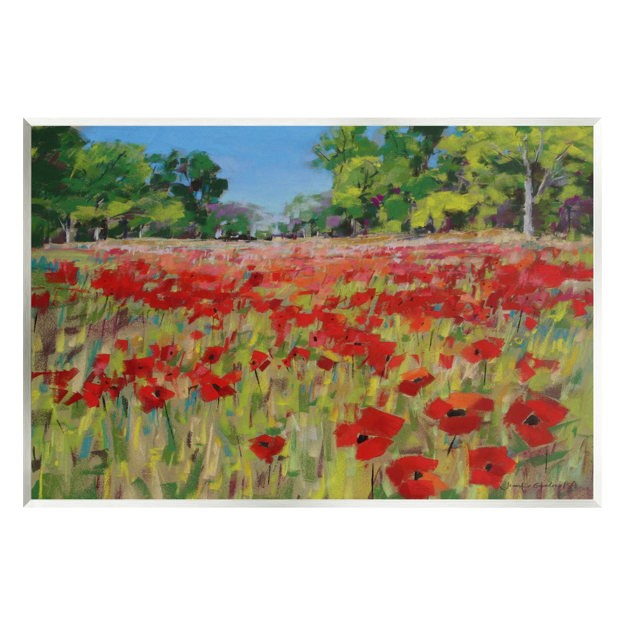 Stupell Vivid Poppy Field Modern Scenery Botanical & Floral Painting Wall Plaque Unframed Art Print Wall Art