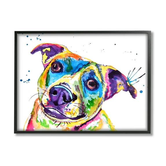Stupell Vivid Rainbow Dog Pet Portrait Animals & Insects Painting Black Framed Art Print Wall Art