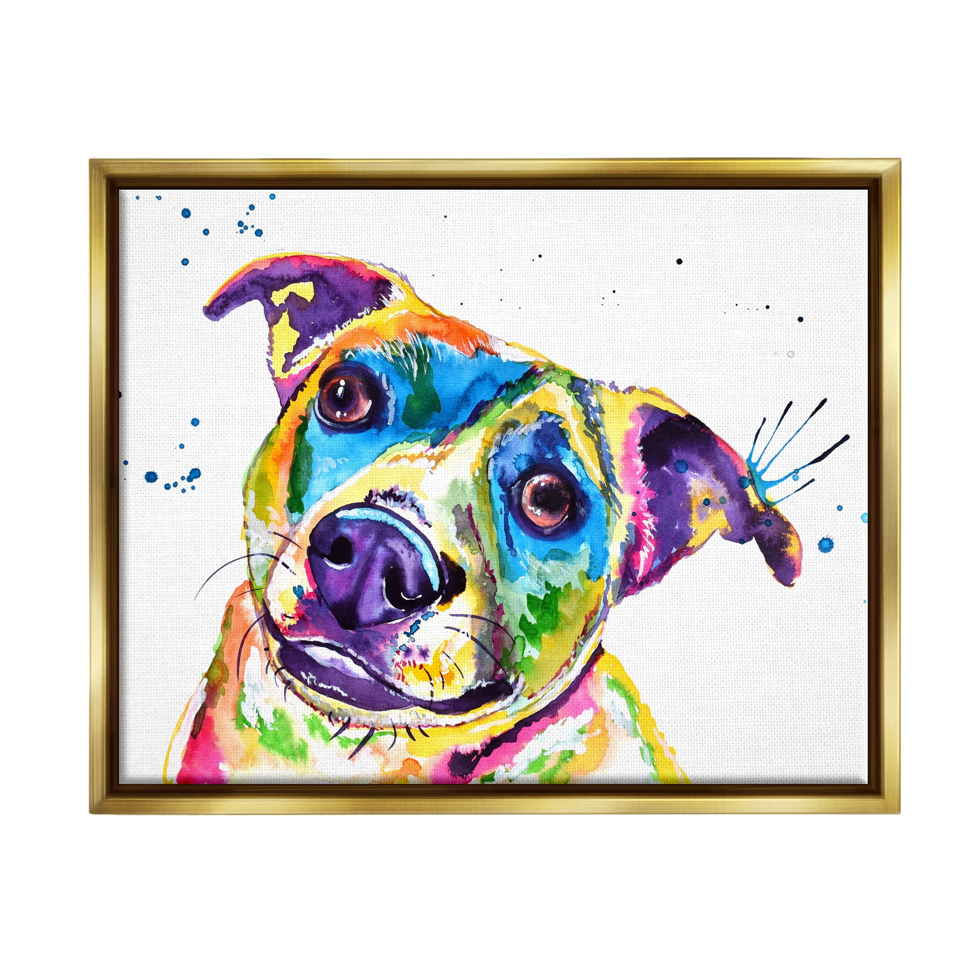 Stupell Vivid Rainbow Dog Pet Portrait Animals & Insects Painting Gold Floater Framed Art Print Wall Art