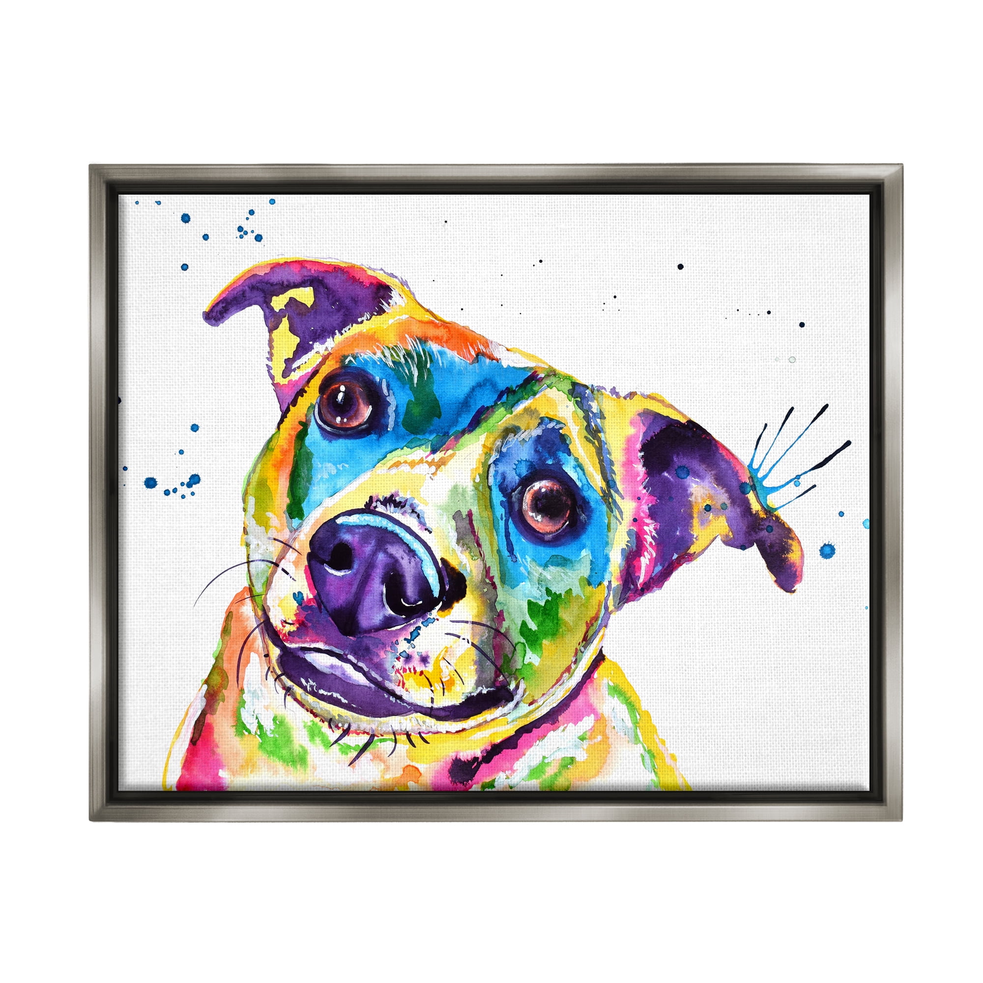 Stupell Vivid Rainbow Dog Pet Portrait Animals & Insects Painting Gray Floater Framed Art Print Wall Art