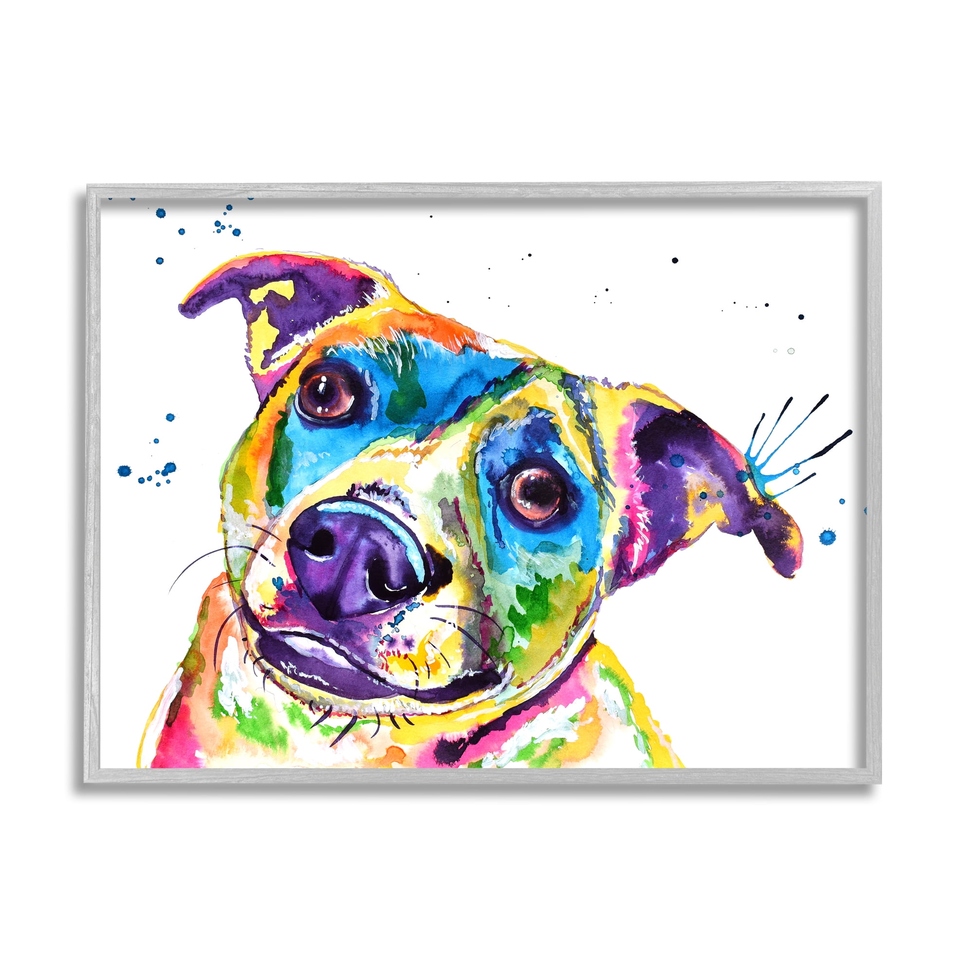 Stupell Vivid Rainbow Dog Pet Portrait Animals & Insects Painting Gray Framed Art Print Wall Art