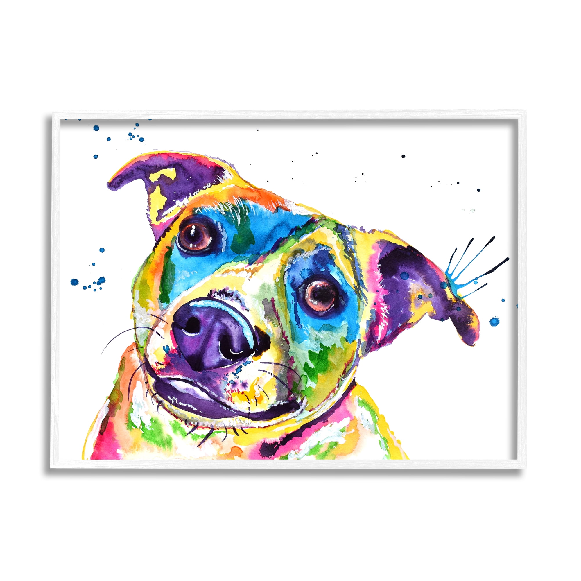 Stupell Vivid Rainbow Dog Pet Portrait Animals & Insects Painting White Framed Art Print Wall Art