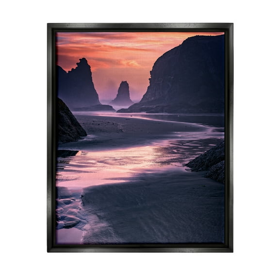 Stupell Vivid Sunrise Beach Foam Shore Landscape Photography Black Floater Framed Art Print Wall Art