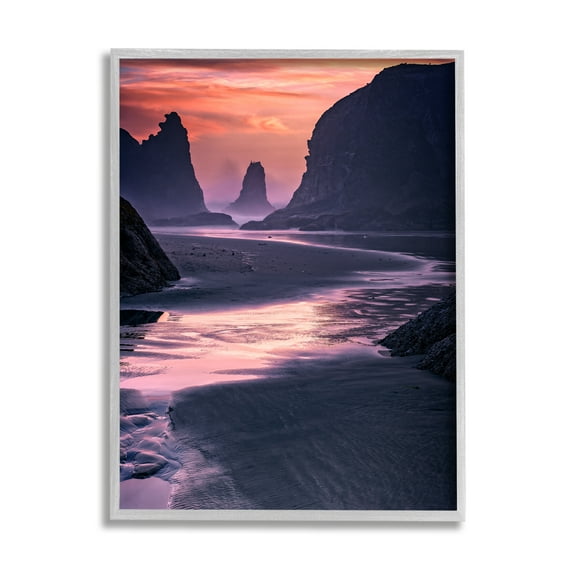 Stupell Vivid Sunrise Beach Foam Shore Landscape Photography Gray Framed Art Print Wall Art
