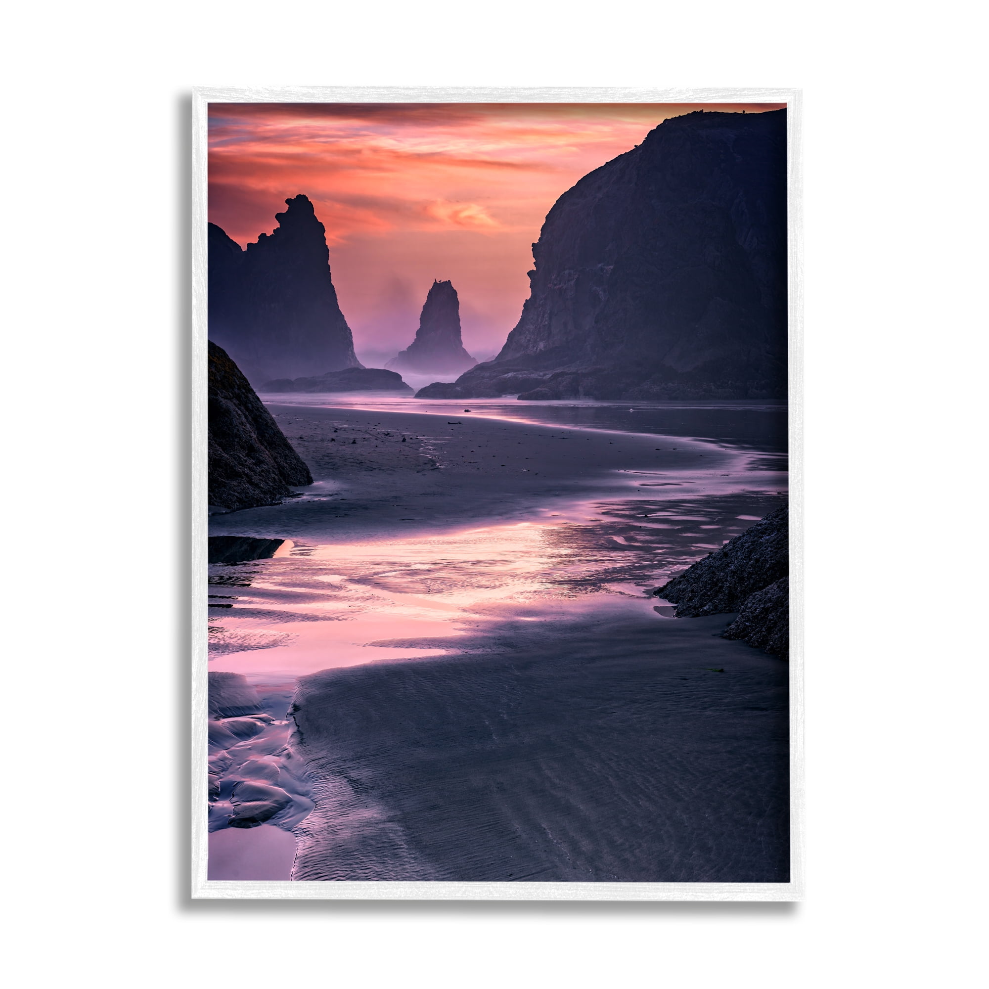 Stupell Vivid Sunrise Beach Foam Shore Landscape Photography White Framed Art Print Wall Art