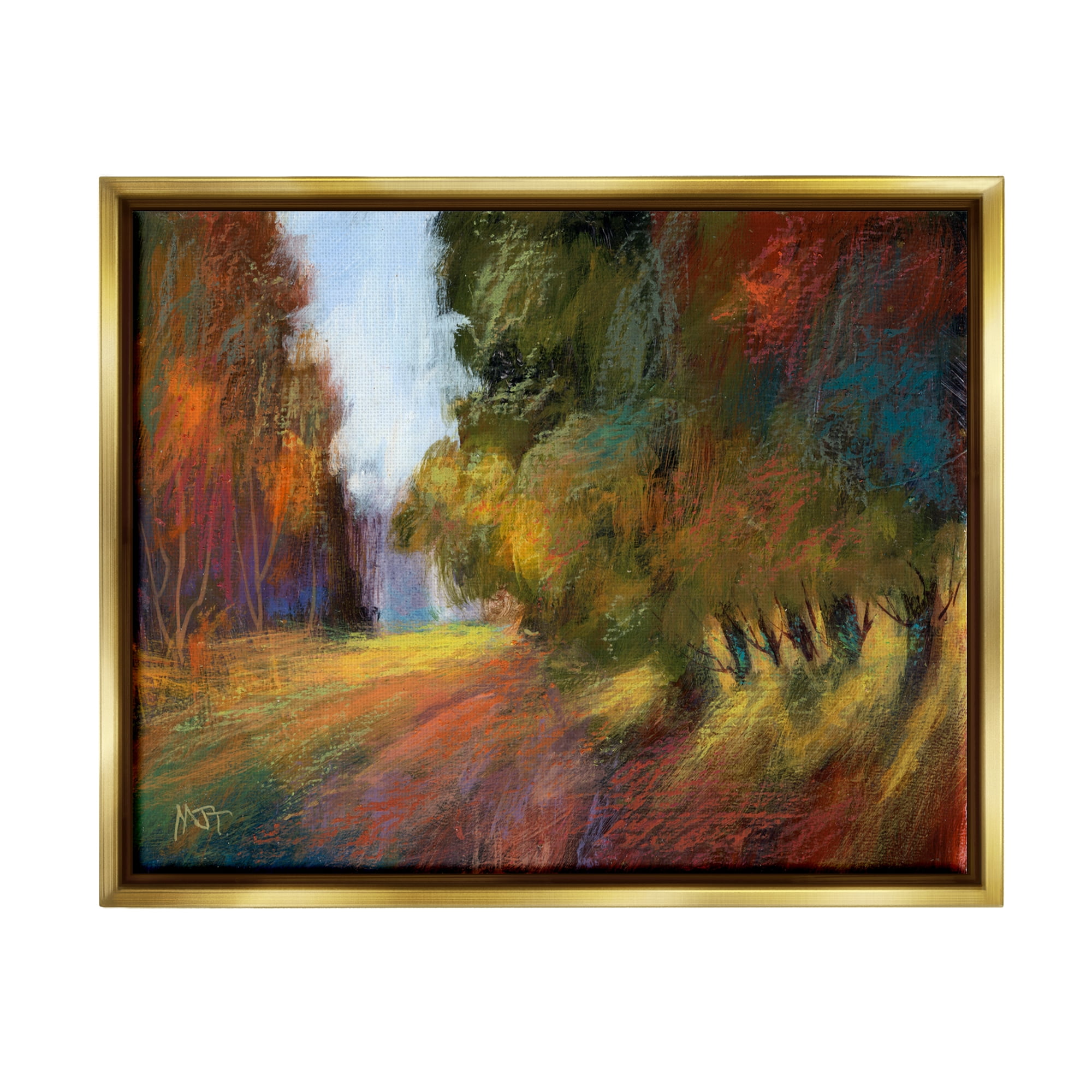 Stupell Vivid Tree Grove Clearing Landscape Painting Gold Floater Framed Art Print Wall Art