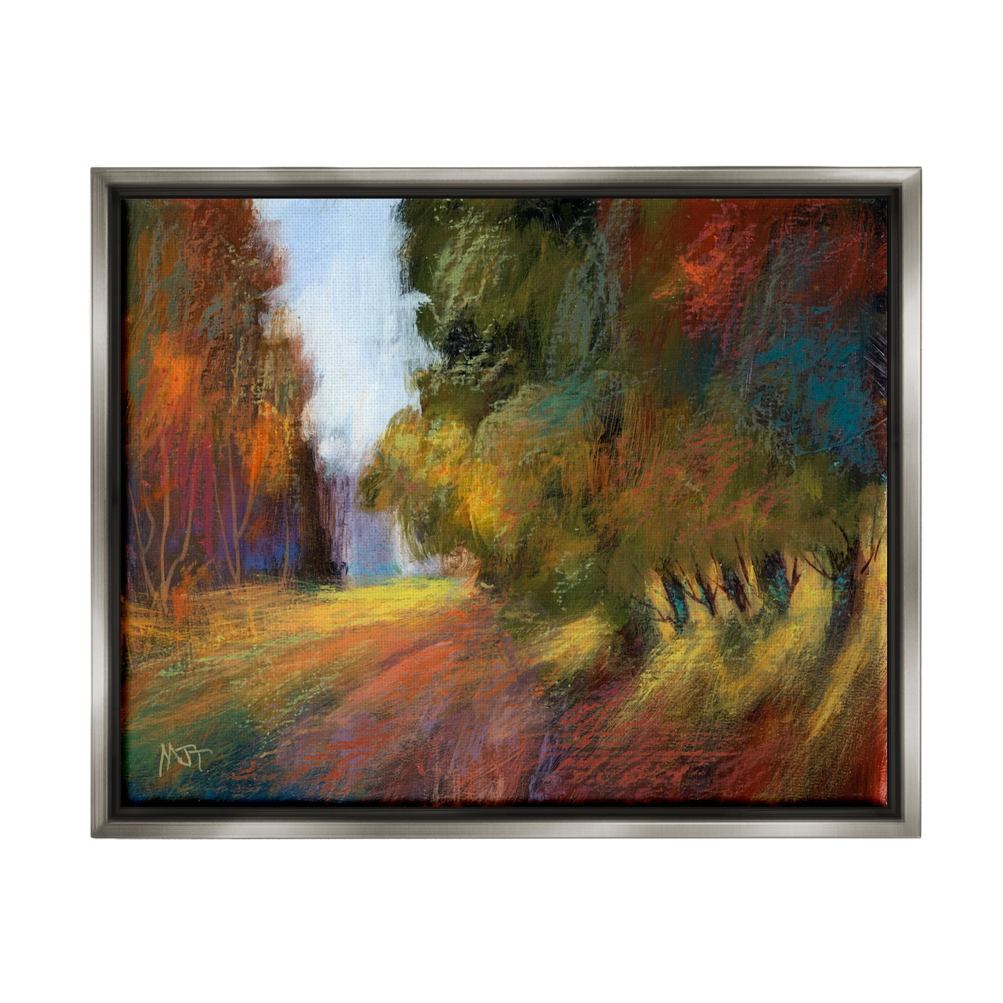 Stupell Vivid Tree Grove Clearing Landscape Painting Gray Floater Framed Art Print Wall Art