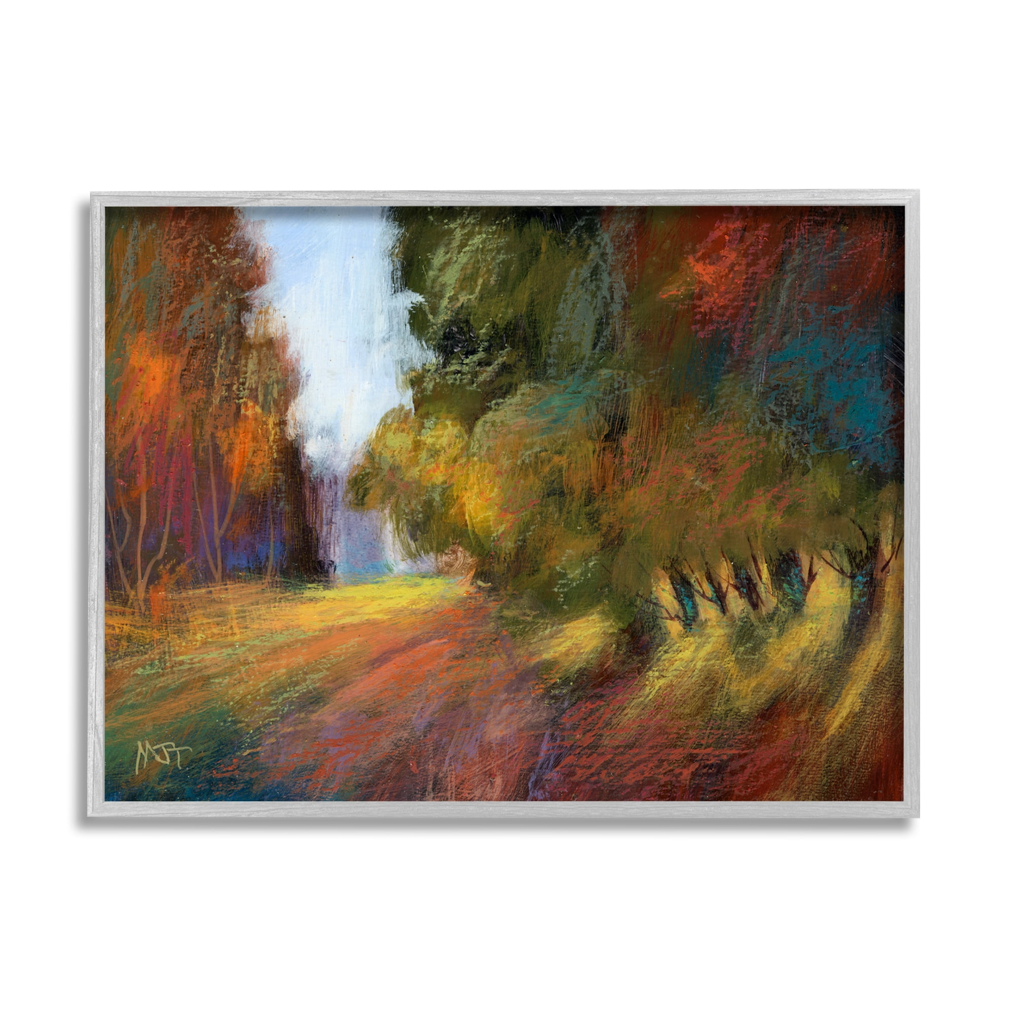 Stupell Vivid Tree Grove Clearing Landscape Painting Gray Framed Art Print Wall Art
