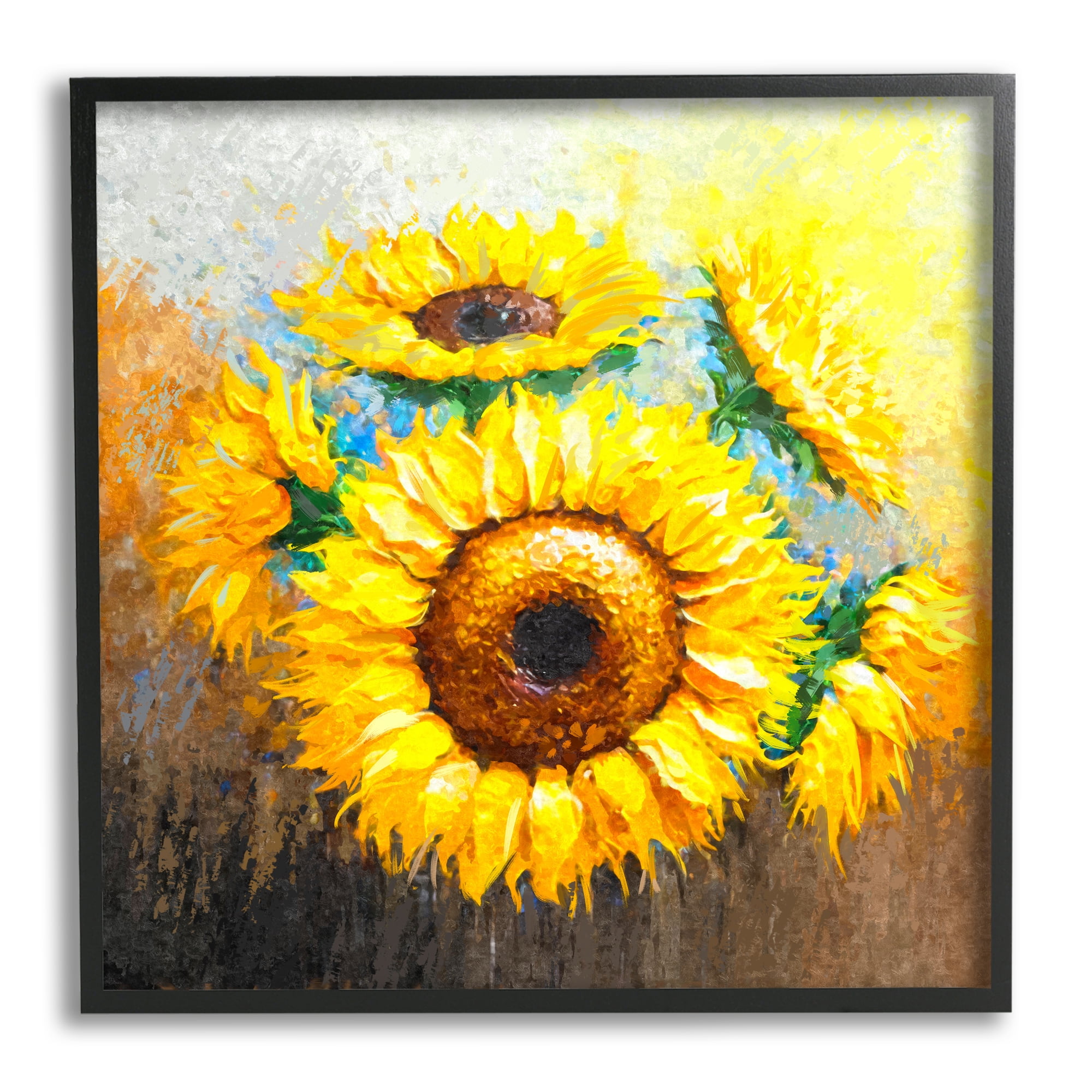 Stupell Vivid Yellow Sunflowers Impressionist Style Botanical & Floral Painting Black Framed Art Print Wall Art