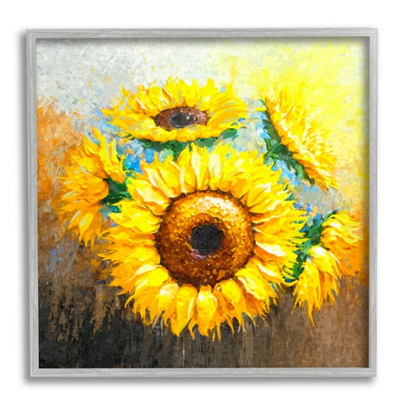 Stupell Vivid Yellow Sunflowers Impressionist Style Botanical & Floral Painting Gray Framed Art Print Wall Art