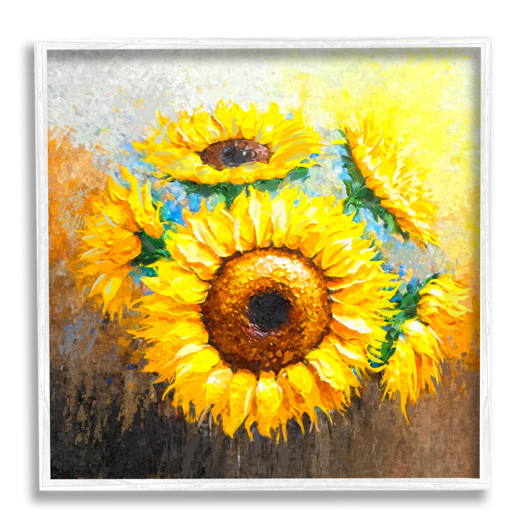 Stupell Vivid Yellow Sunflowers Impressionist Style Botanical & Floral Painting White Framed Art Print Wall Art