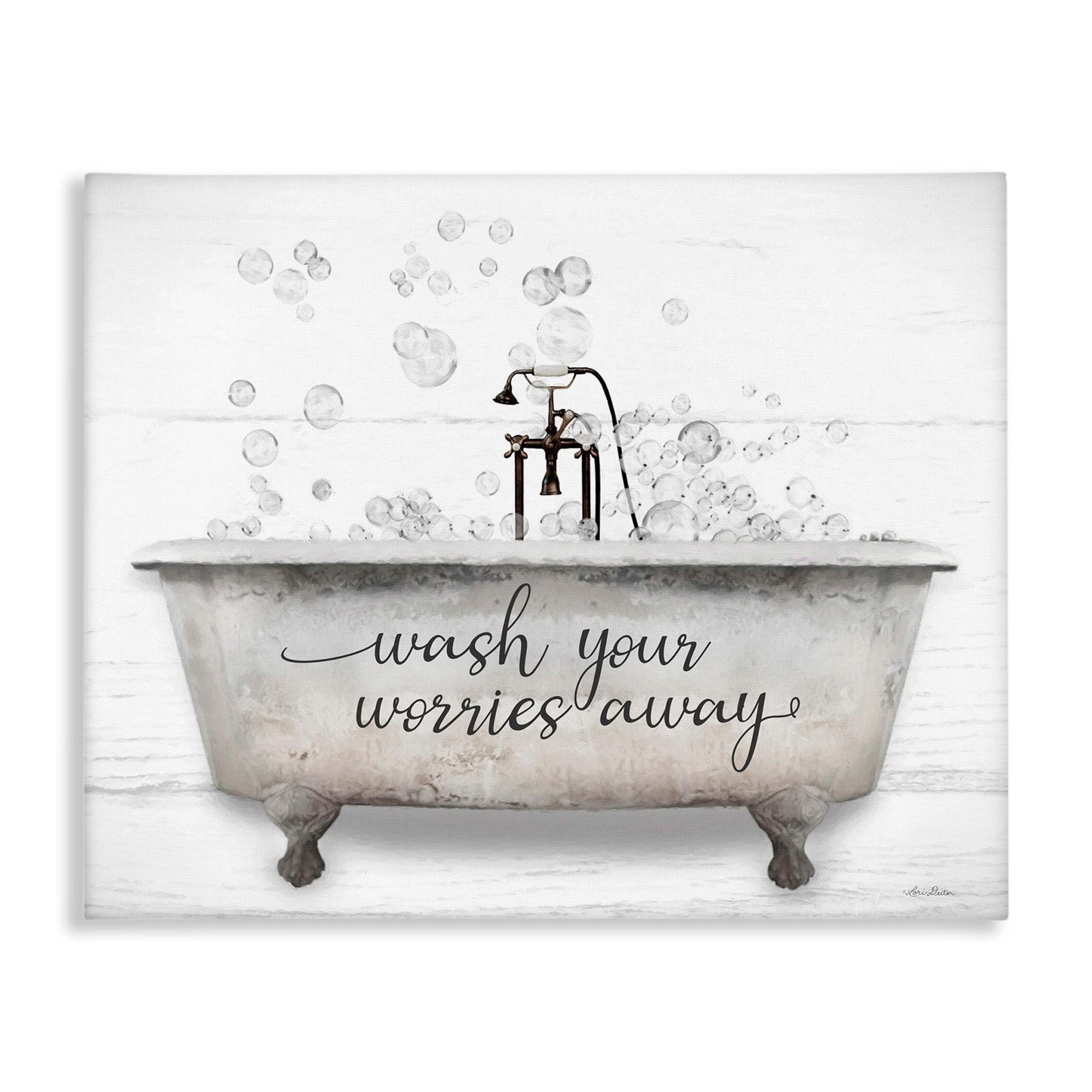 Wash Your Worries Away Gray and White Canvas Wall Art