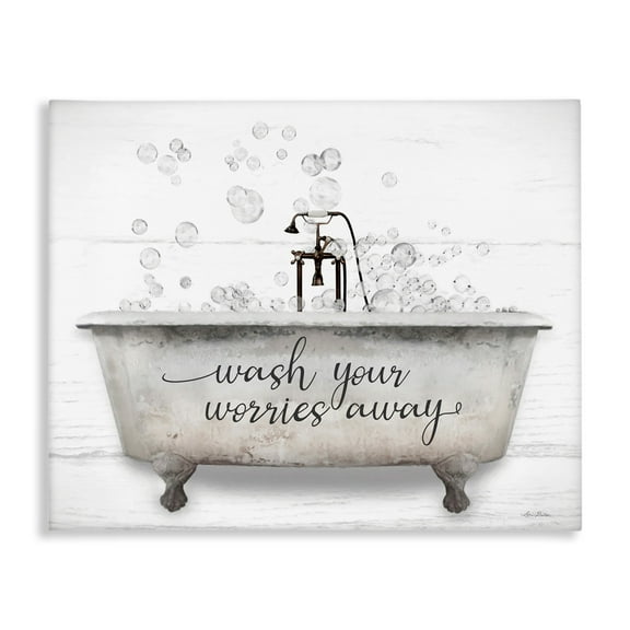 Stupell Wash Your Worries Away Tub Bubbles Typography Painting Gallery Wrapped Canvas Print Wall Art