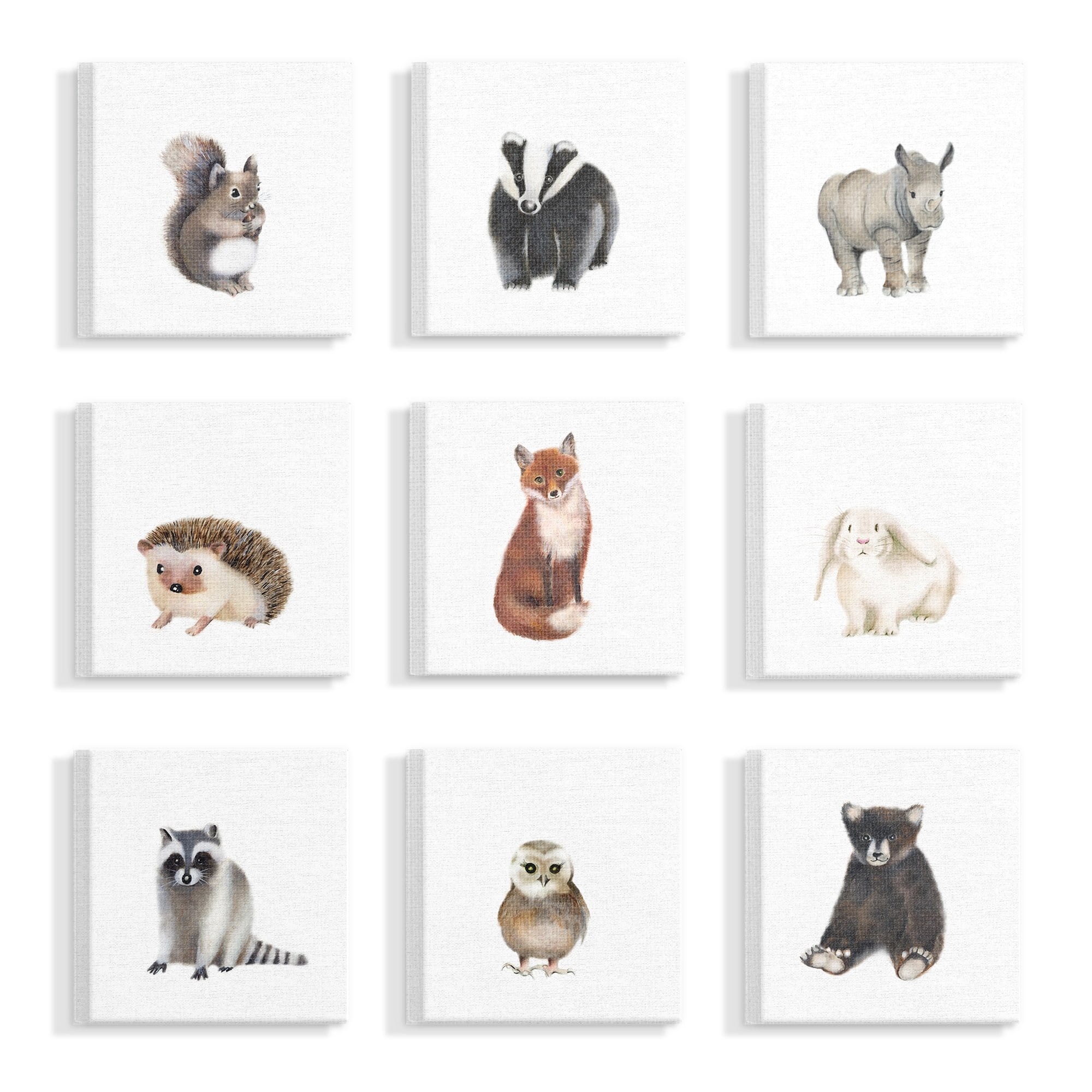 Stupell Watercolor Woodland Animal Illustration, 9pc Multi Piece Canvas Wall Art Set, 12 x 12 - Multi-color - 12 x 12
