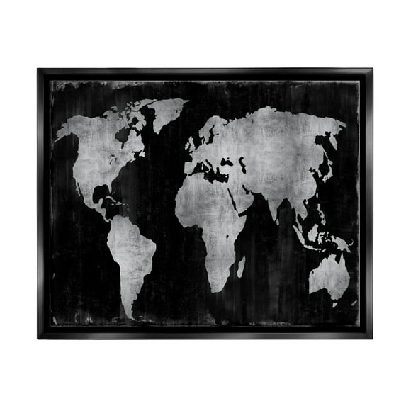 Stupell Weathered Black World Map Travel & Places Painting Black Floater Framed Art Print Wall Art
