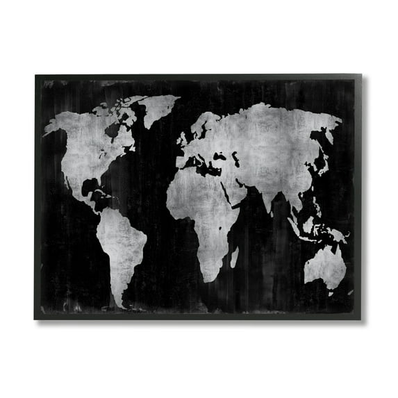 Stupell Weathered Black World Map Travel & Places Painting Black Framed Art Print Wall Art