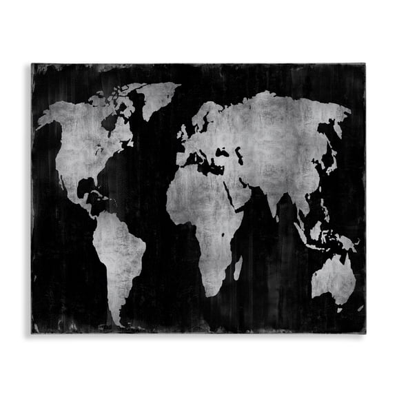 Stupell Industries Modern Weathered Black World Map Canvas Art, 20 x 16, by Russell Brennan
