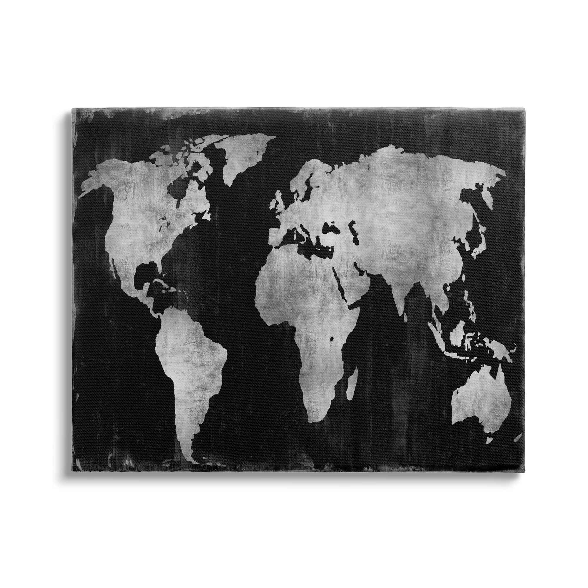 Stupell Weathered Black World Map Travel & Places Painting Gallery Wrapped Canvas Print Wall Art