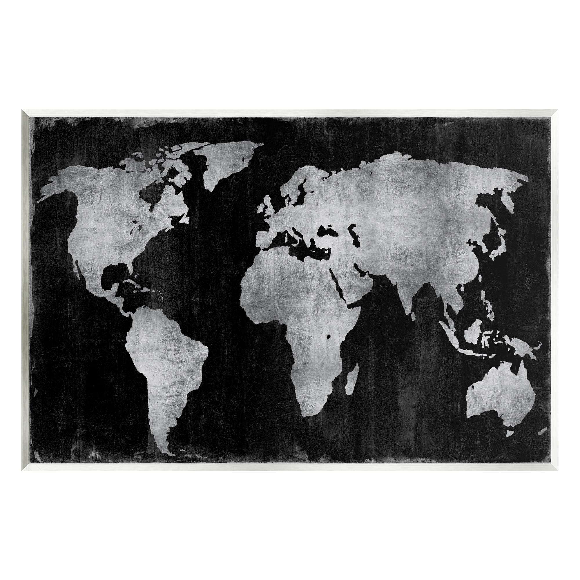 Stupell Weathered Black World Map Travel & Places Painting Wall Plaque Unframed Art Print Wall Art
