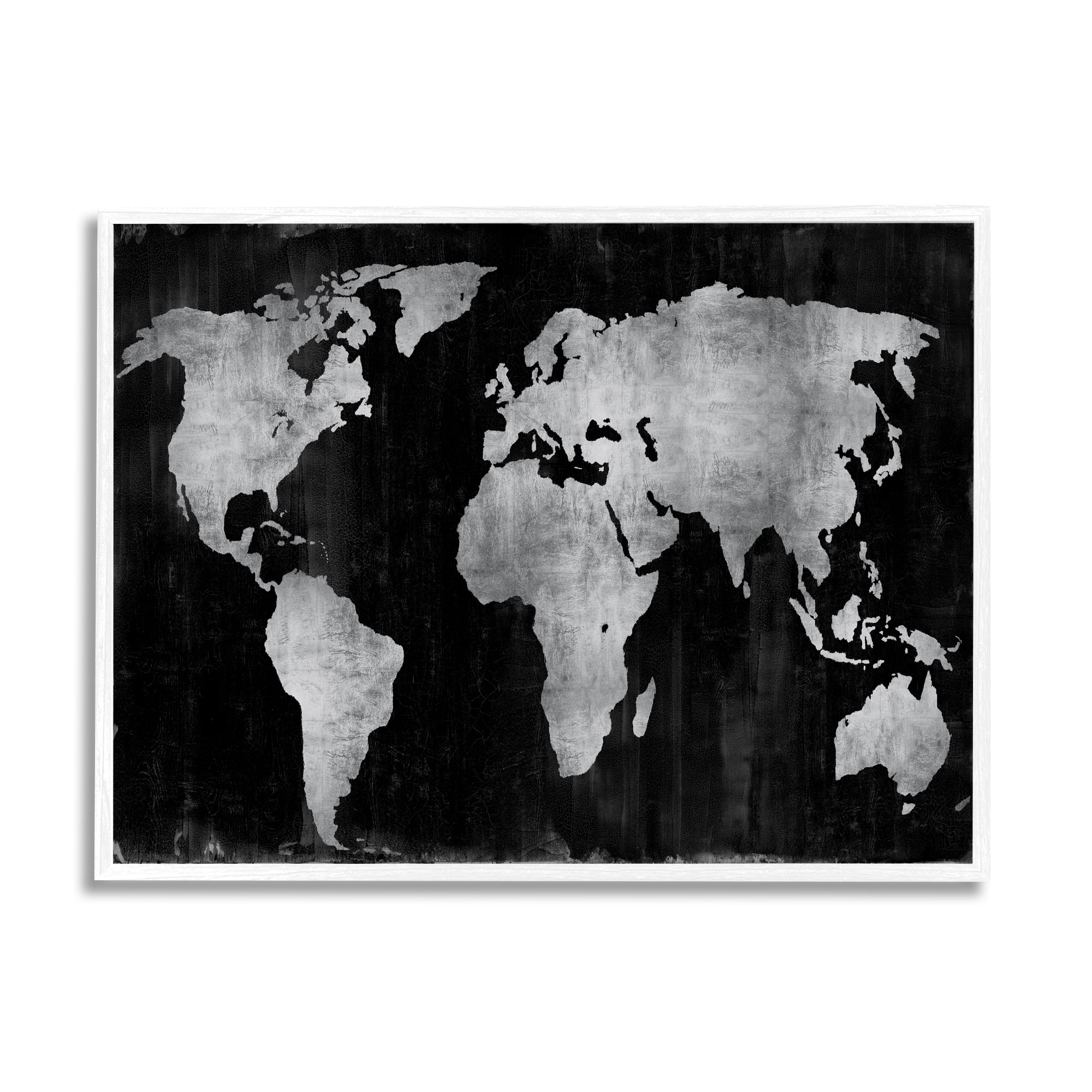Stupell Weathered Black World Map Travel & Places Painting White Framed Art Print Wall Art