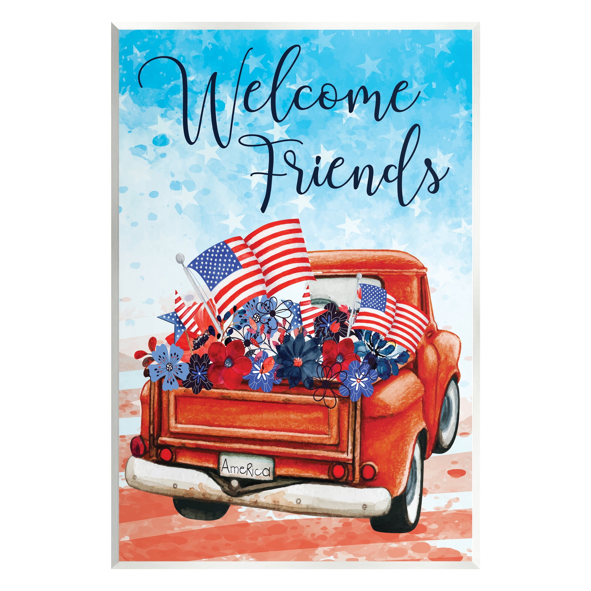 Stupell Welcome Friends Americana Pickup Truck Holiday Painting Wall Plaque Unframed Art Print Wall Art