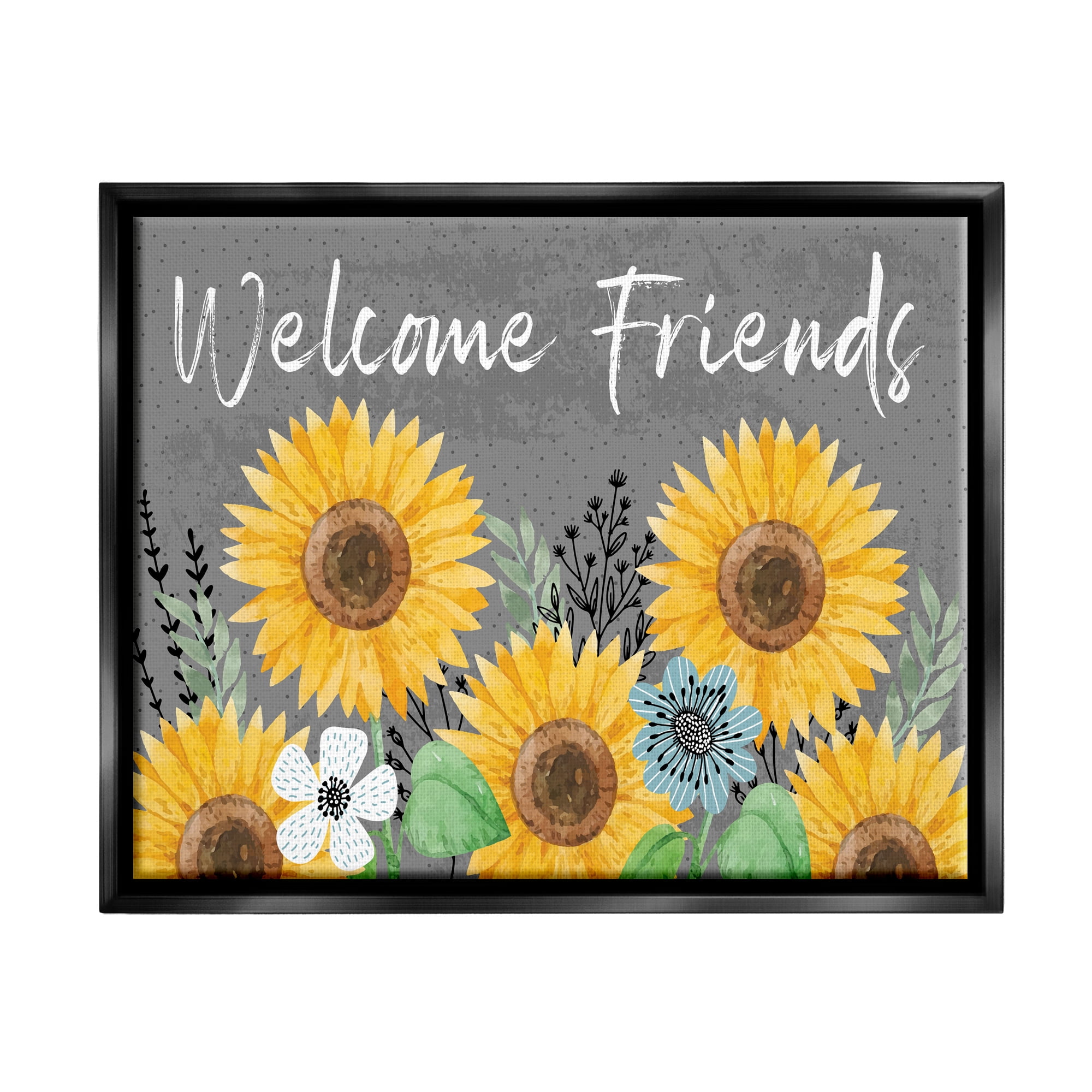Stupell Welcome Friends Garden Florals Botanical & Floral Painting Black Floater Framed Art Print Wall Art