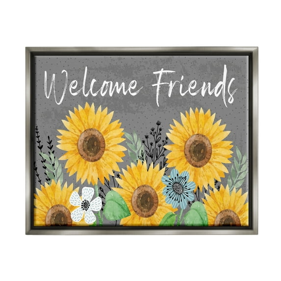 Stupell Welcome Friends Garden Florals Botanical & Floral Painting Gray Floater Framed Art Print Wall Art