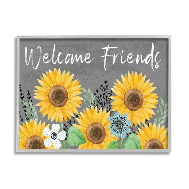 Stupell Welcome Friends Garden Florals Botanical & Floral Painting Gray Framed Art Print Wall Art