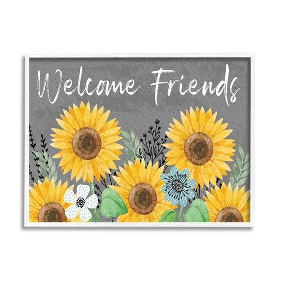 Stupell Welcome Friends Garden Florals Botanical & Floral Painting White Framed Art Print Wall Art