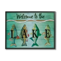 Stupell Welcome Lake Nautical Fishing Rope Landscape Painting Black Framed Art Print Wall Art