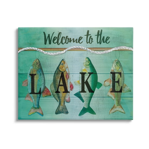 Stupell Welcome Lake Nautical Fishing Rope Landscape Painting Gallery Wrapped Canvas Print Wall Art