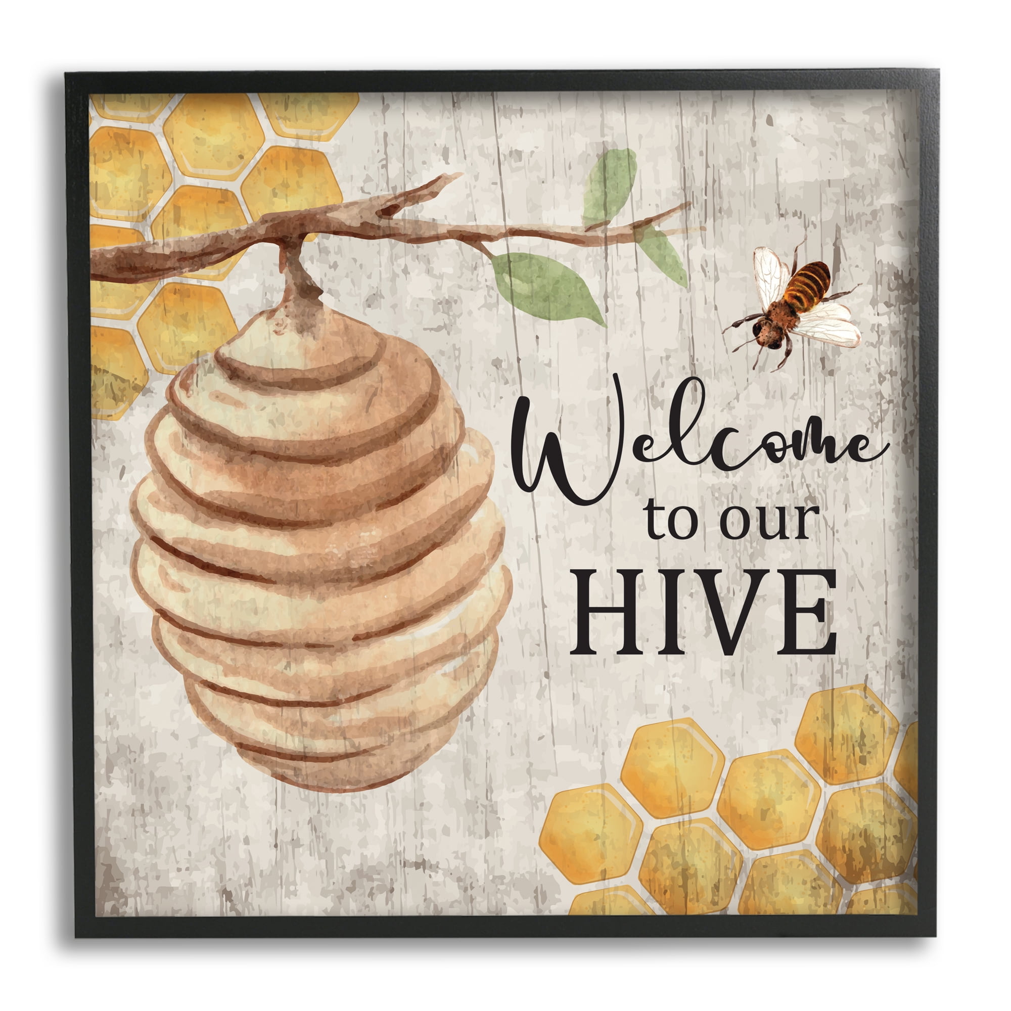 Stupell Welcome To Our Hive Honeycomb Pattern Animals & Insects Painting Black Framed Art Print Wall Art