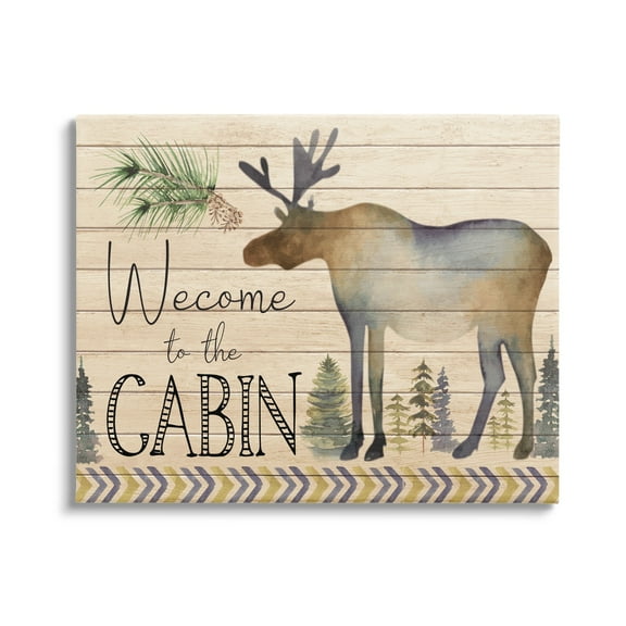 Stupell Welcome To The Cabin Moose Silhouette Animals & Insects Painting Gallery Wrapped Canvas Print Wall Art