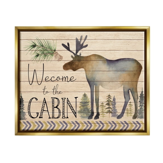 Stupell Welcome To The Cabin Moose Silhouette Animals & Insects Painting Gold Floater Framed Art Print Wall Art
