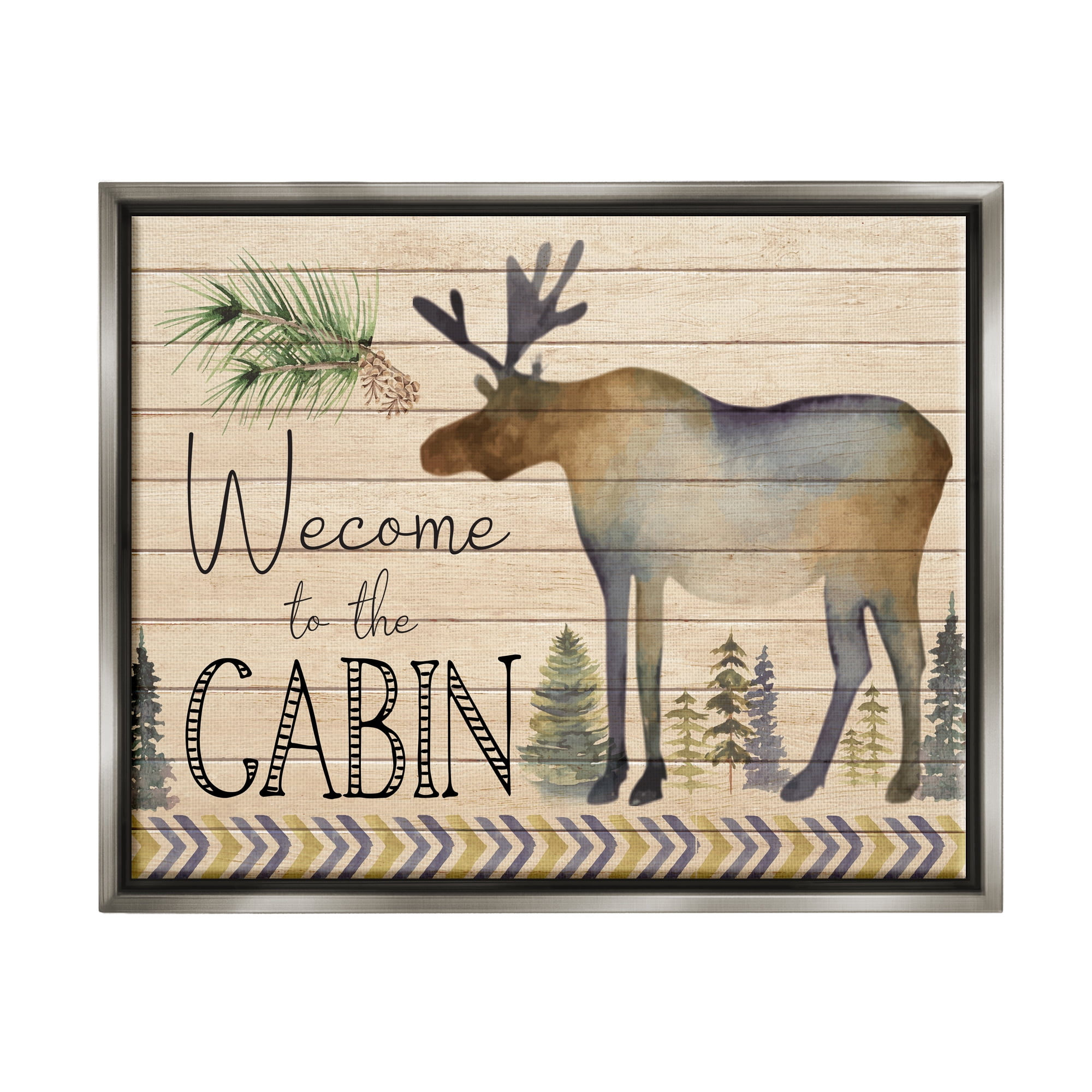 Stupell Welcome To The Cabin Moose Silhouette Animals & Insects Painting Gray Floater Framed Art Print Wall Art
