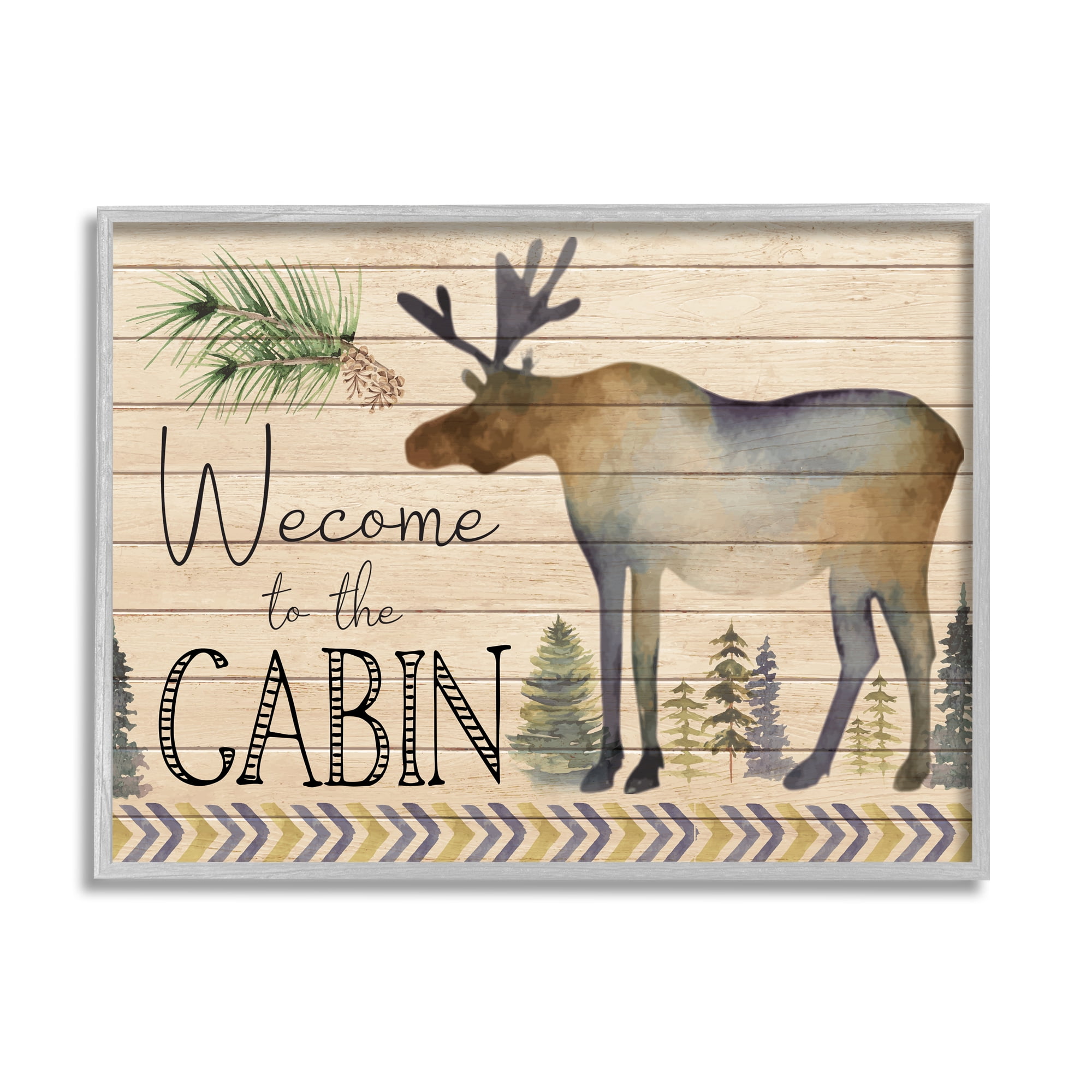Stupell Welcome To The Cabin Moose Silhouette Animals & Insects Painting Gray Framed Art Print Wall Art