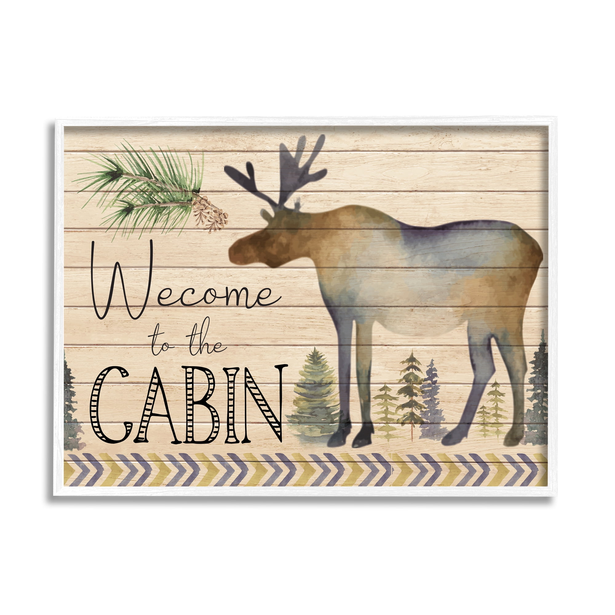 Stupell Welcome To The Cabin Moose Silhouette Animals & Insects Painting White Framed Art Print Wall Art
