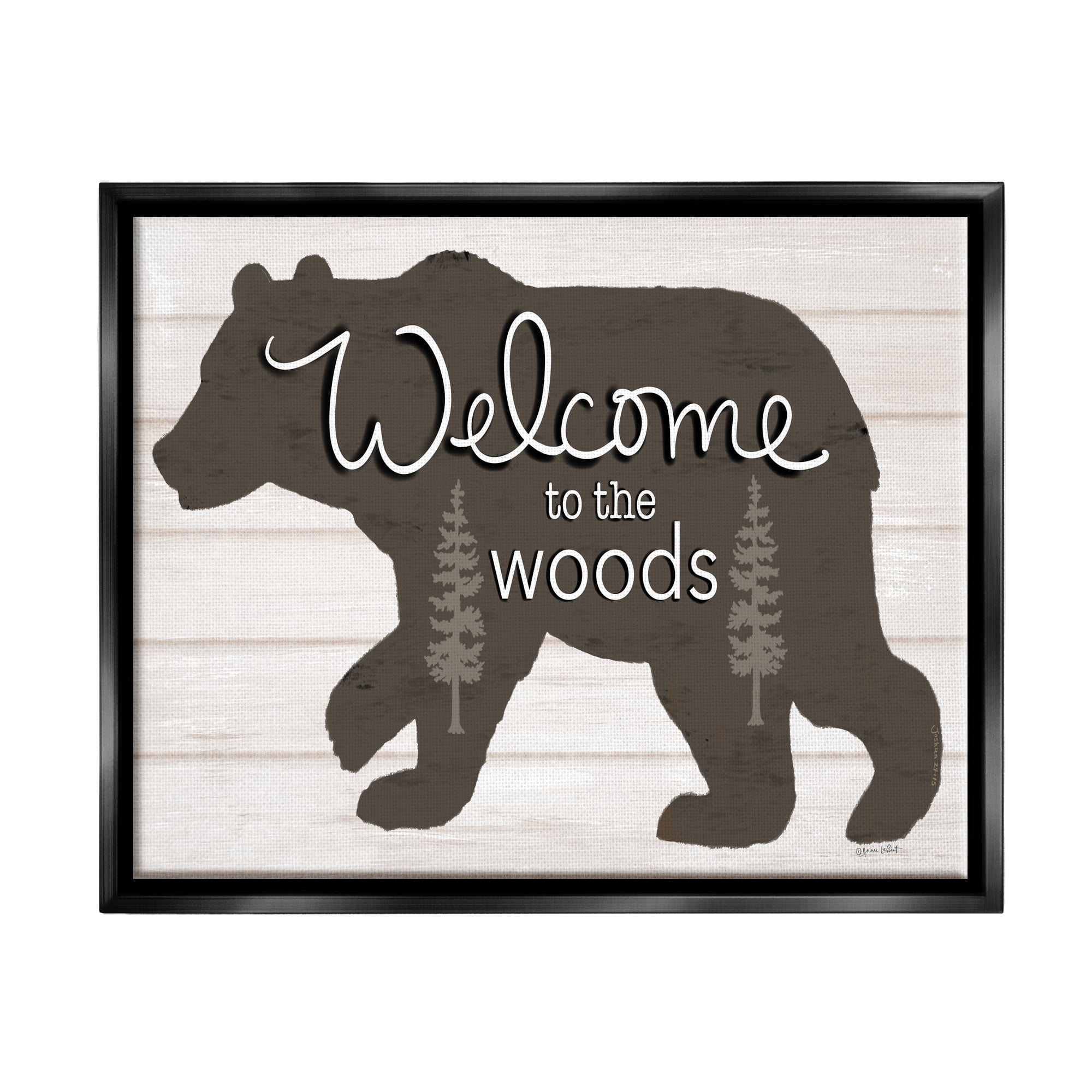 Stupell Welcome To The Woods Cabin Sign Animals & Insects Painting Black Floater Framed Art Print Wall Art