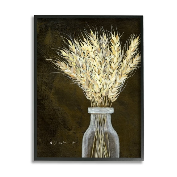 Stupell Wheat Sprigs Rural Earthy Bouquet Botanical & Floral Painting Black Framed Art Print Wall Art