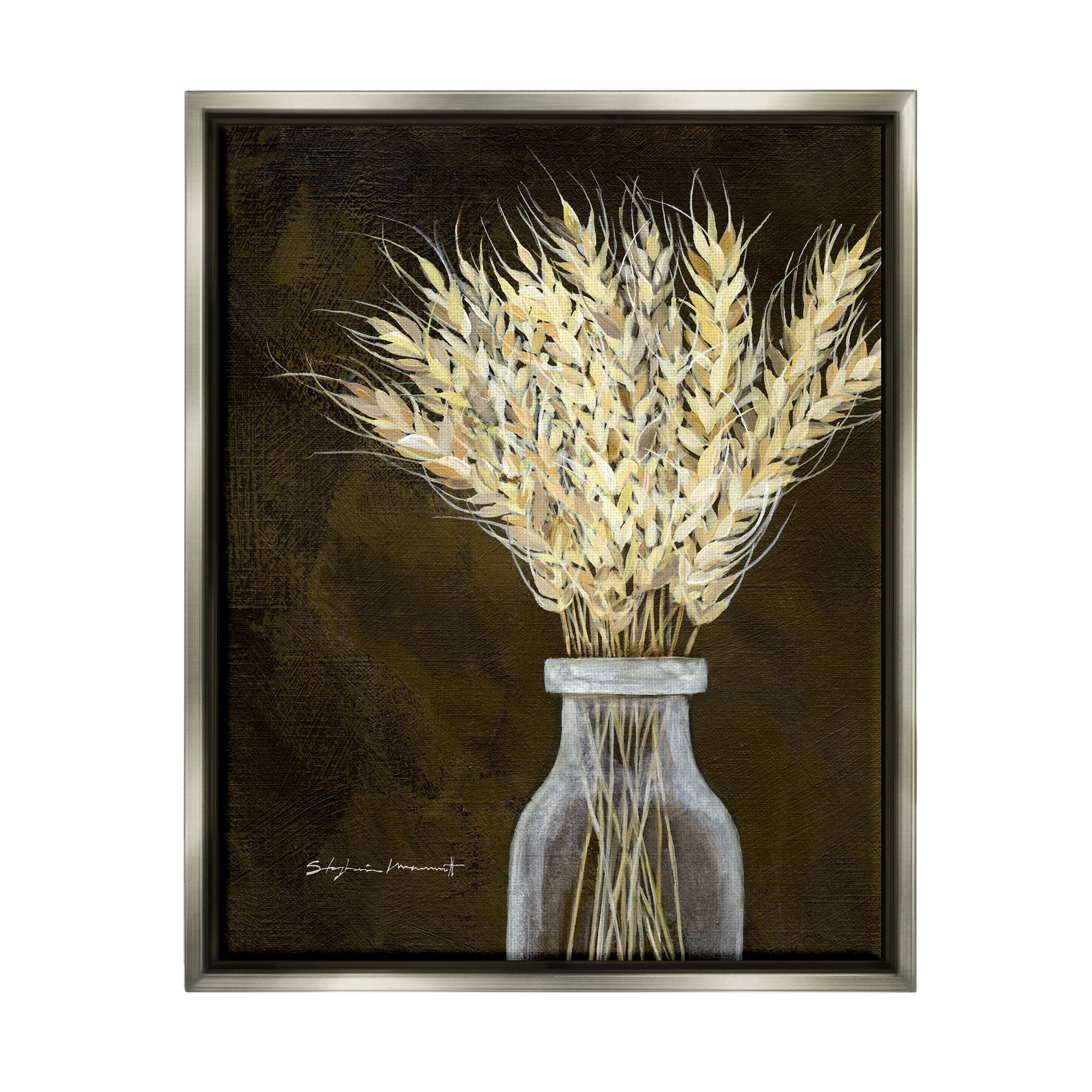 Stupell Wheat Sprigs Rural Earthy Bouquet Botanical & Floral Painting Gray Floater Framed Art Print Wall Art