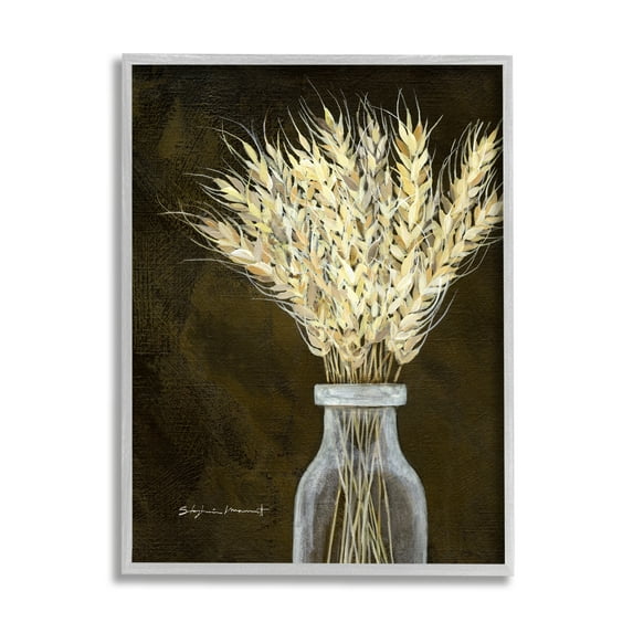 Stupell Wheat Sprigs Rural Earthy Bouquet Botanical & Floral Painting Gray Framed Art Print Wall Art