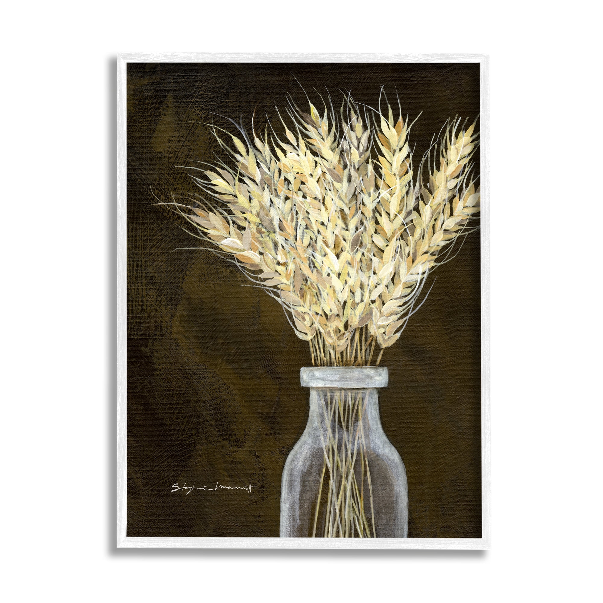 Stupell Wheat Sprigs Rural Earthy Bouquet Botanical & Floral Painting White Framed Art Print Wall Art