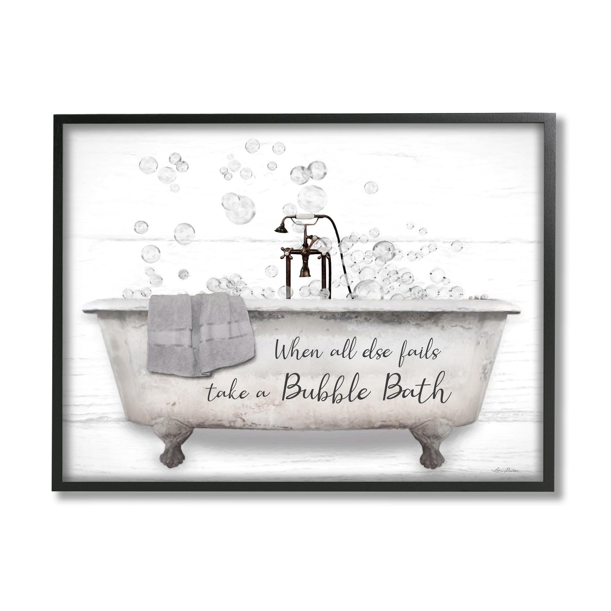 Stupell When All Fails Bubble Bath Phrase Typography Painting Black Framed Art Print Wall Art