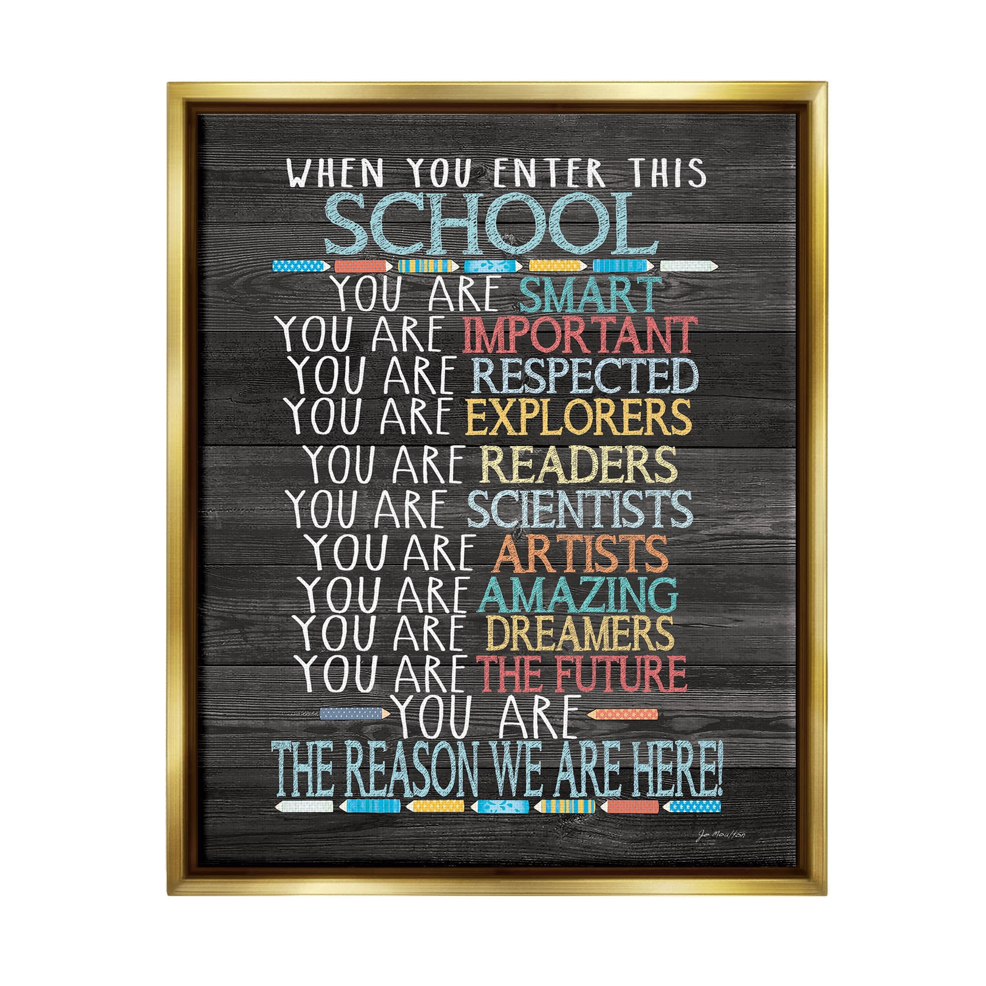 Stupell When You Enter This School List Inspirational Painting Gold Floater Framed Art Print Wall Art