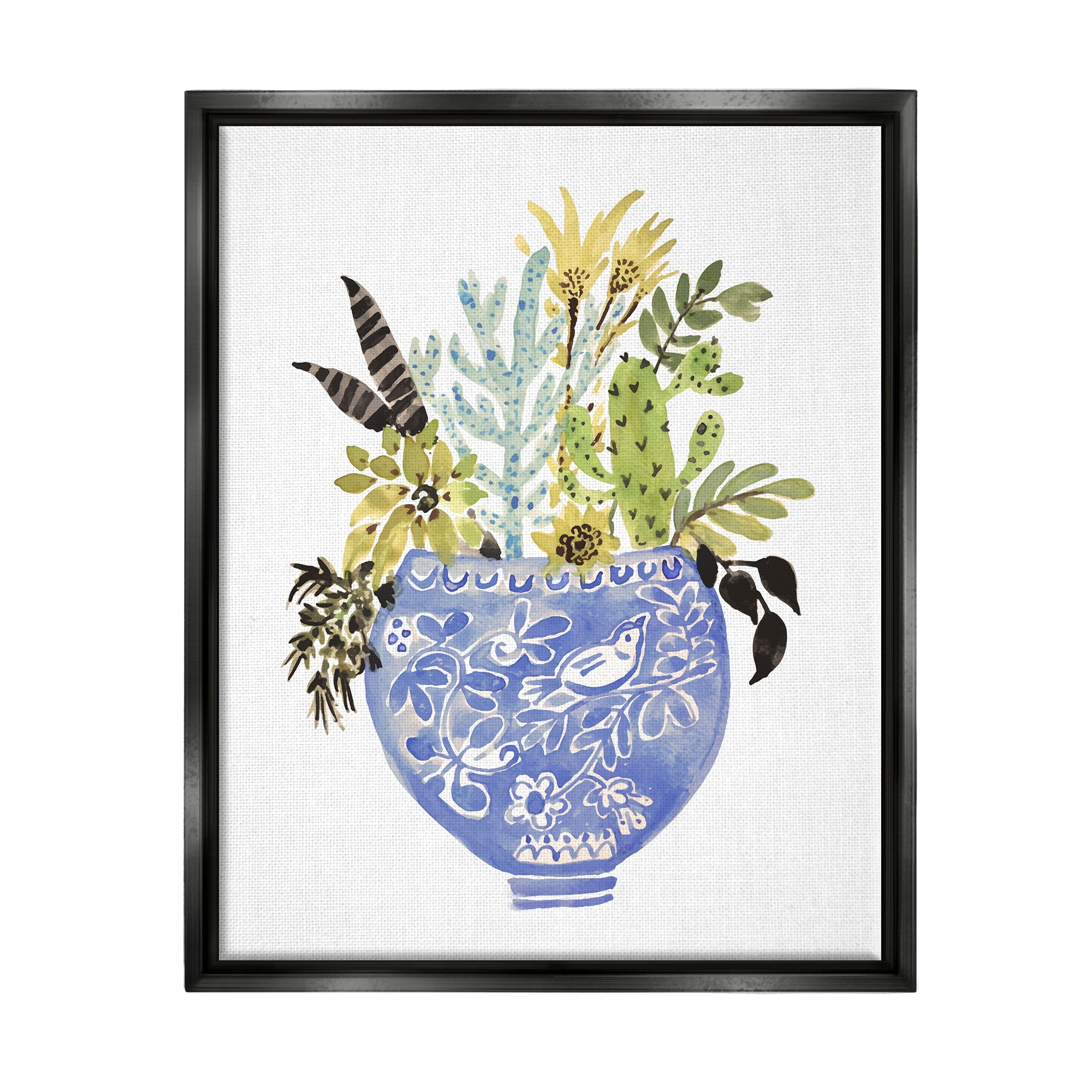 Stupell Whimsical Botanicals Ornate Planter Botanical & Floral Painting Black Floater Framed Art Print Wall Art