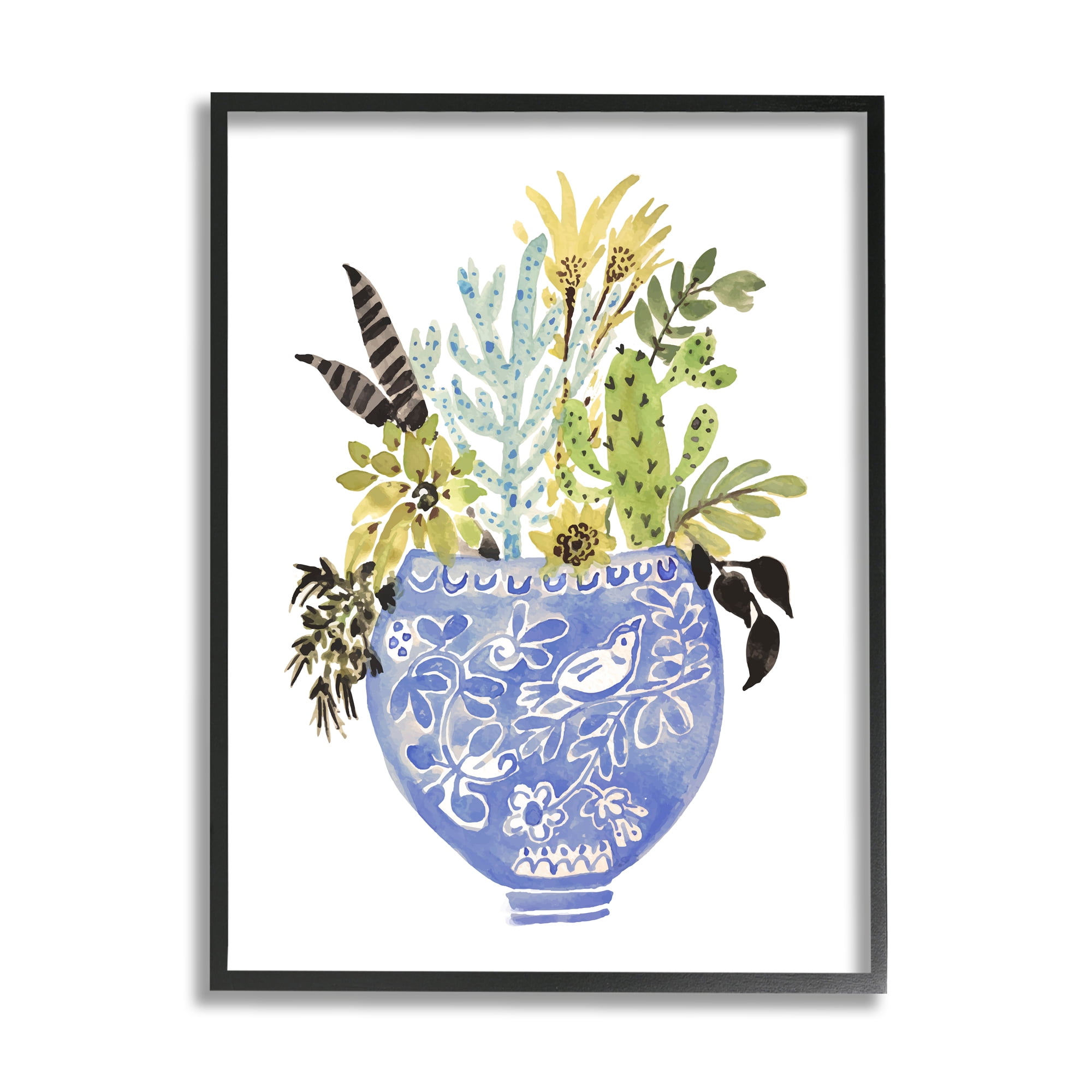 Stupell Whimsical Botanicals Ornate Planter Botanical & Floral Painting Black Framed Art Print Wall Art